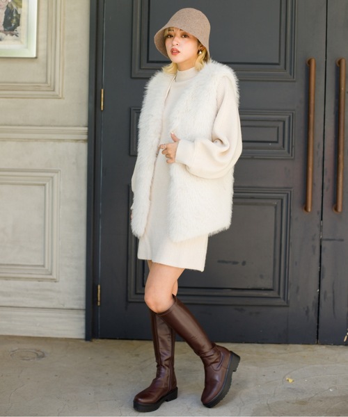 SpRay（スプレイ）の「エコファーベスト（ベスト・レディース・ベージュ/アイボリー/ブラック/グレー・FREE）」の6枚目の写真