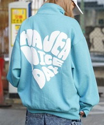 1111clothing（ワンフォークロージング）の「ハートモチーフ 裏起毛 ハーフジップ / Heart motif lined half-zip / オーバーサイズ スウェット トレーナー ユニセックス（スウェット・メンズ）」