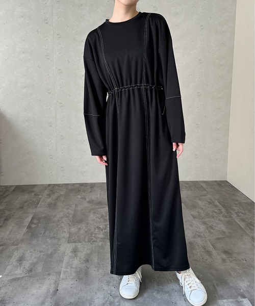 Per sist ence(パーシエンス)の「ポンチ配色ステッチウエストゴムドロストワンピース(ワンピース・レディース・アイボリー/ブルー/チャコールグレー/ブラック・FREE)」の20枚目の写真