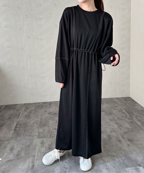 Per sist ence(パーシエンス)の「ポンチ配色ステッチウエストゴムドロストワンピース(ワンピース・レディース・アイボリー/ブルー/チャコールグレー/ブラック・FREE)」の21枚目の写真