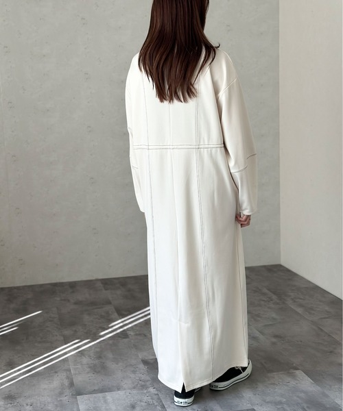 Per sist ence(パーシエンス)の「ポンチ配色ステッチウエストゴムドロストワンピース(ワンピース・レディース・アイボリー/ブルー/チャコールグレー/ブラック・FREE)」の8枚目の写真