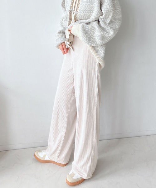 AS KNOW AS plus（アズノゥアズプラス）の「☆らくらく カットソーコーデュロイパンツ（その他パンツ・レディース・ブラウン/アイボリー/ブラック/ベージュ系/ブラック系/カーキ系/ブラウン系/アイボリー系/ブラウン系1/ブラック系1/グレー系1/アイボリー系1/ベージュ系1・FREE）」の2枚目の写真