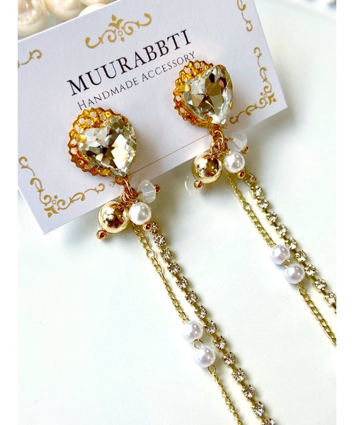 tone(トーン)の「【MUURABBTI】ハートビジューのプリンセスロングピアス(MA)(ピアス(両耳用)・レディース・クリア・FREE)」の3枚目の写真