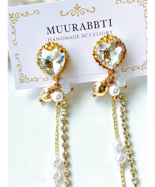 tone(トーン)の「【MUURABBTI】ハートビジューのプリンセスロングピアス(MA)(ピアス(両耳用)・レディース・クリア・FREE)」の4枚目の写真