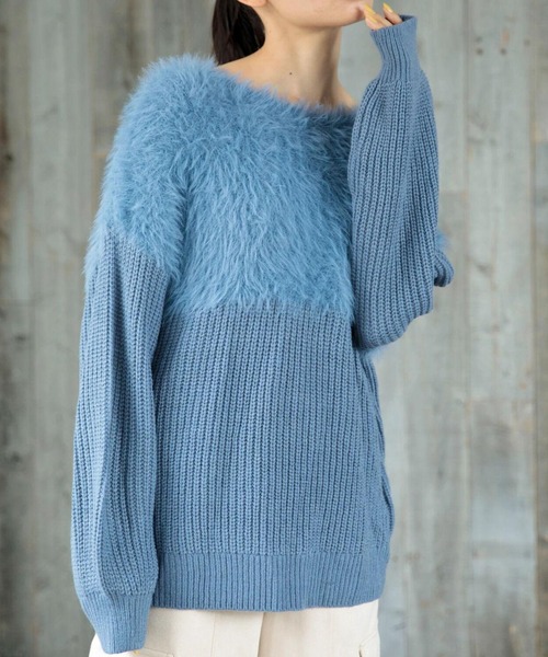 Petit fleur（プチフルール）の「・Petit　Fleur　シャギーキリカエニット（ニット/セーター・レディース・グレイッシュベージュ/オレンジ/ブルー/チャコールグレー/アイボリー/ブラック・FREE）」の5枚目の写真