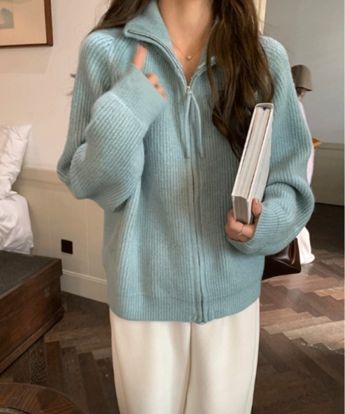 sorule（ソルレ）の「ダブルジップ衿付きニット（ニット/セーター・レディース・ピンク/ベージュ/グレー/アイボリー/ブルー・FREE）」の8枚目の写真