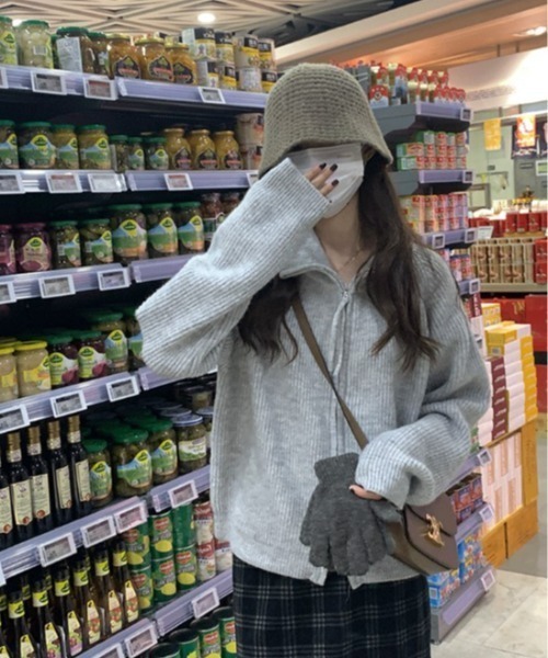 sorule（ソルレ）の「ダブルジップ衿付きニット（ニット/セーター・レディース・ピンク/ベージュ/グレー/アイボリー/ブルー・FREE）」の6枚目の写真