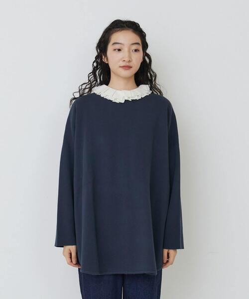 conges payes ADIEU TRISTESSE（コンジェ ペイエ アデュートリステス）の「ミラノリブポンチョニット（ニット/セーター・レディース・ネイビー/グレイッシュベージュ/ブルー・FREE）」の16枚目の写真