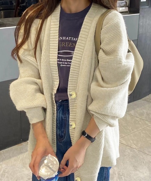 Miniministore(ミニミニストア)の「ニットカーディガン Vネック 中厚手秋冬(カーディガン/ボレロ・レディース・ブラック/アイボリー/ブラウン・フリー)」の2枚目の写真