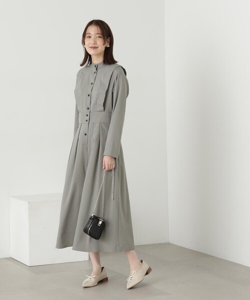 N.（N. Natural Beauty Basic）（エヌエヌナチュラルビューティーベーシック）の「【S Size Line】◆タックショルダーロングワンピース（ワンピース・レディース・グレー/ホワイト・MEDIUM/SMALL）」の6枚目の写真