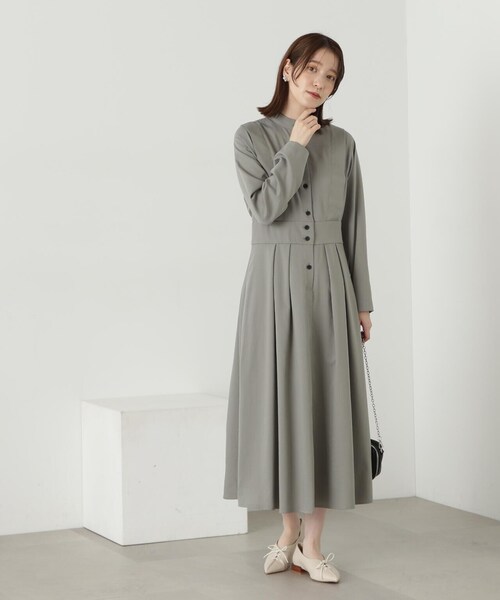 N.（N. Natural Beauty Basic）（エヌエヌナチュラルビューティーベーシック）の「【S Size Line】◆タックショルダーロングワンピース（ワンピース・レディース・グレー/ホワイト・MEDIUM/SMALL）」の7枚目の写真