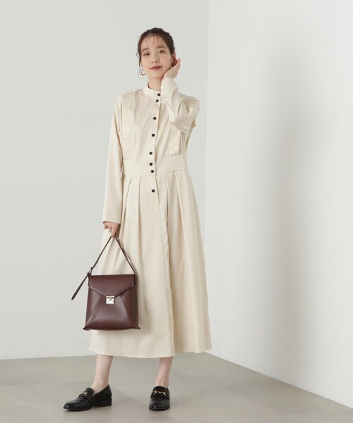 N.（N. Natural Beauty Basic）（エヌエヌナチュラルビューティーベーシック）の「【S Size Line】◆タックショルダーロングワンピース（ワンピース・レディース・グレー/ホワイト・MEDIUM/SMALL）」の14枚目の写真