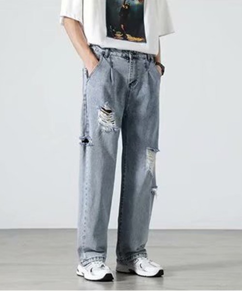 NEW GENTLEMAN(ニュージェントルマン)の「ダメージ ケミカル タック セミワイド デニムパンツ(デニムパンツ・メンズ・サックスブルー・S/M/L)」の8枚目の写真