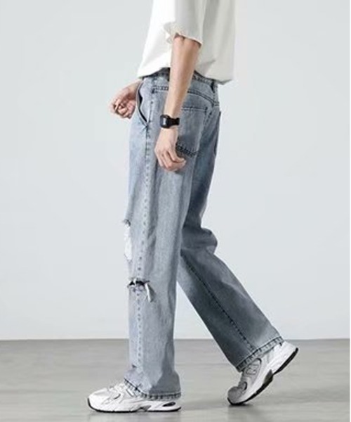 NEW GENTLEMAN(ニュージェントルマン)の「ダメージ ケミカル タック セミワイド デニムパンツ(デニムパンツ・メンズ・サックスブルー・S/M/L)」の10枚目の写真