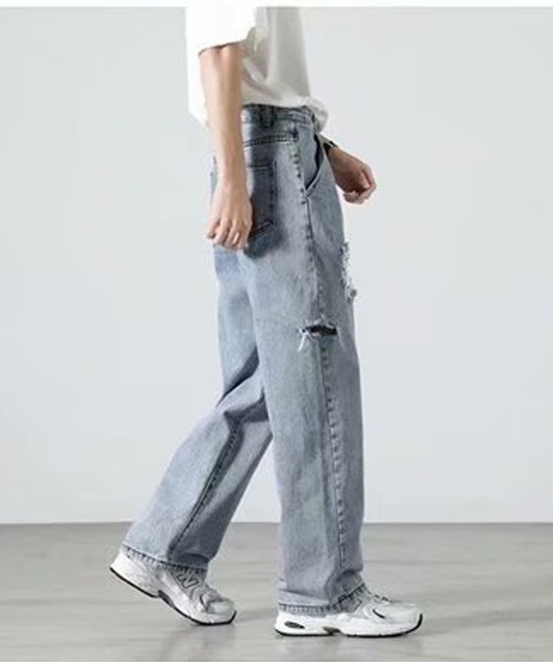 NEW GENTLEMAN(ニュージェントルマン)の「ダメージ ケミカル タック セミワイド デニムパンツ(デニムパンツ・メンズ・サックスブルー・S/M/L)」の12枚目の写真