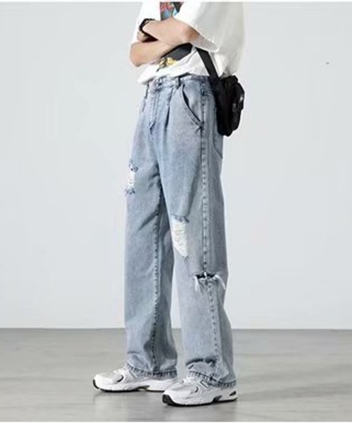 NEW GENTLEMAN(ニュージェントルマン)の「ダメージ ケミカル タック セミワイド デニムパンツ(デニムパンツ・メンズ・サックスブルー・S/M/L)」の17枚目の写真