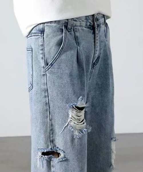 NEW GENTLEMAN(ニュージェントルマン)の「ダメージ ケミカル タック セミワイド デニムパンツ(デニムパンツ・メンズ・サックスブルー・S/M/L)」の15枚目の写真