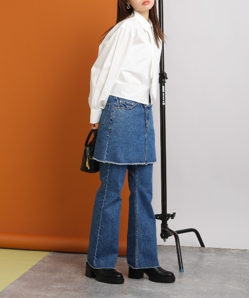 RAGEBLUE(レイジブルー)の「2WAY/袖タック/クロップドネクタイシャツ(シャツ/ブラウス・レディース・ピンク/ブルー/ホワイト・FREE)」の6枚目の写真