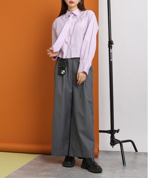 RAGEBLUE(レイジブルー)の「2WAY/袖タック/クロップドネクタイシャツ(シャツ/ブラウス・レディース・ピンク/ブルー/ホワイト・FREE)」の10枚目の写真