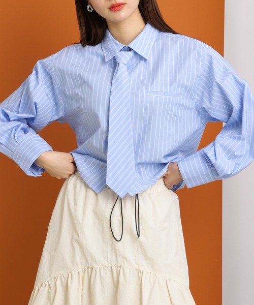 RAGEBLUE(レイジブルー)の「2WAY/袖タック/クロップドネクタイシャツ(シャツ/ブラウス・レディース・ピンク/ブルー/ホワイト・FREE)」の15枚目の写真