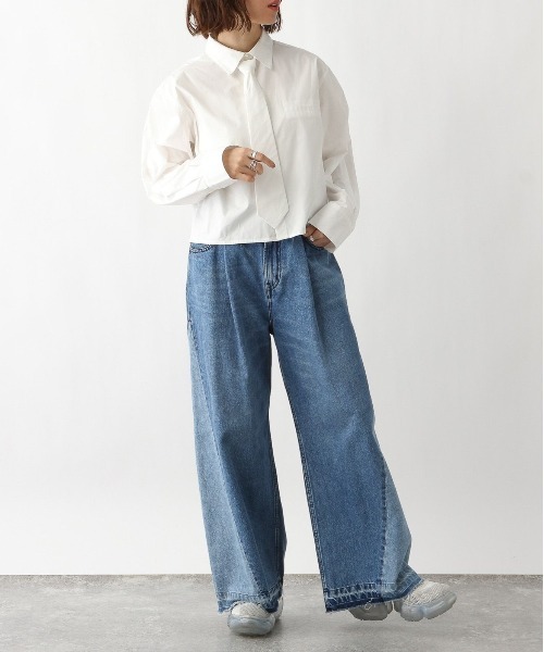 RAGEBLUE(レイジブルー)の「2WAY/袖タック/クロップドネクタイシャツ(シャツ/ブラウス・レディース・ピンク/ブルー/ホワイト・FREE)」の16枚目の写真