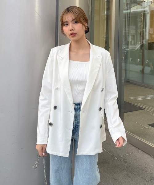 rienda（リエンダ）の「コンパクトテーラードジャケット（テーラードジャケット・レディース・ホワイト/ライトピンク/マルチ/ネイビー/ブラック・MEDIUM/SMALL）」の2枚目の写真