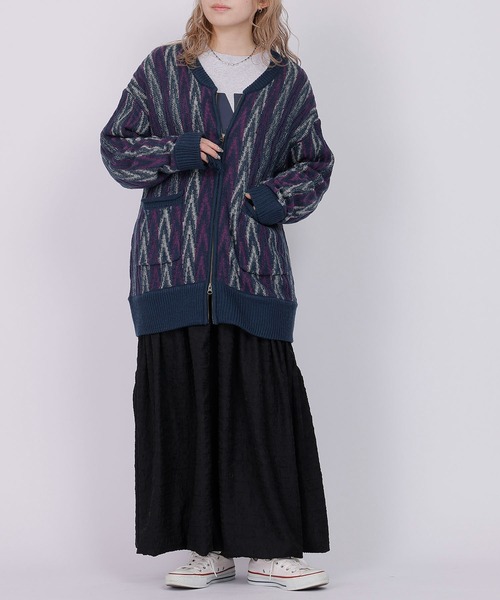 DOUBLE NAME（ダブルネーム）の「ジグザグジャガードZIPカーディガン（カーディガン/ボレロ・レディース・ベージュ系/ネイビー/グリーン・FREE）」の16枚目の写真