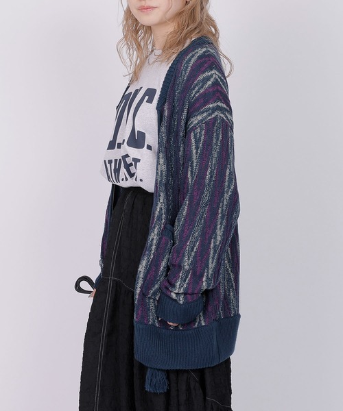 DOUBLE NAME（ダブルネーム）の「ジグザグジャガードZIPカーディガン（カーディガン/ボレロ・レディース・ベージュ系/ネイビー/グリーン・FREE）」の6枚目の写真