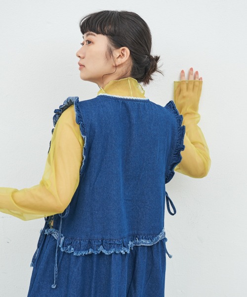 MERLOT（メルロー）の「刺繍フリルデニムジャンスカ（ワンピース・レディース・ネイビー・FREE）」の7枚目の写真