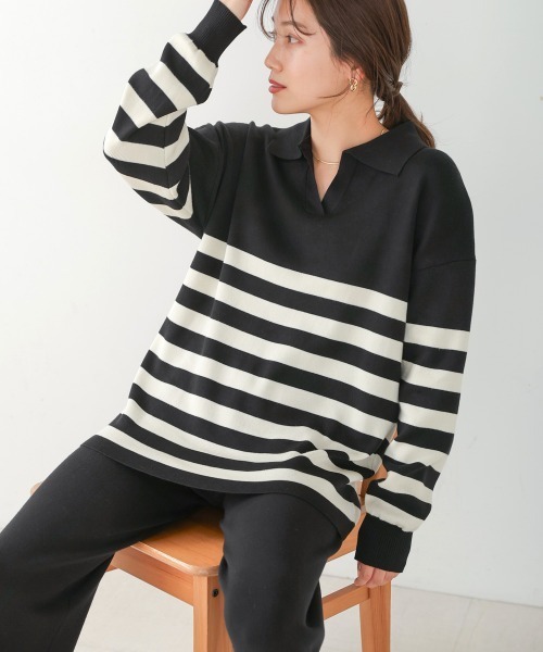 Bou Jeloud（ブージュルード）の「ボーダー襟付きセットアップ（セットアップ・レディース・ブラック/グレー・38）」の9枚目の写真