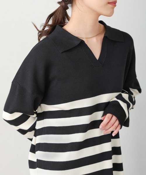 Bou Jeloud（ブージュルード）の「ボーダー襟付きセットアップ（セットアップ・レディース・ブラック/グレー・38）」の4枚目の写真