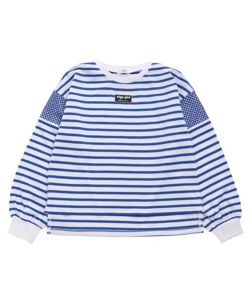 algy(アルジー)の「メッシュ切替ボーダーロンT(Tシャツ/カットソー・キッズ・ブルー/ラベンダー/ブラック・XXX-SMALL/XX-SMALL/X-SMALL/MEDIUM/SMALL)」の1枚目の写真