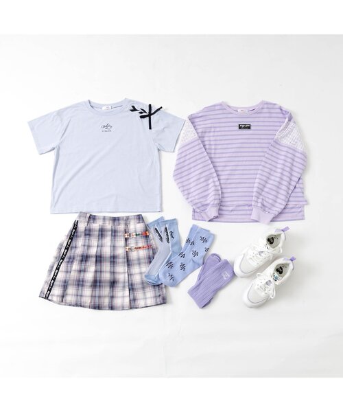 algy(アルジー)の「メッシュ切替ボーダーロンT(Tシャツ/カットソー・キッズ・ブルー/ラベンダー/ブラック・XXX-SMALL/XX-SMALL/X-SMALL/MEDIUM/SMALL)」の10枚目の写真