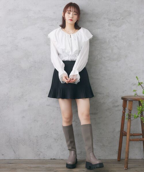 RETRO GIRL(レトロガール)の「袖チュールフリル襟ブラウス(シャツ/ブラウス・レディース・ブラック/オフホワイト/グリーン・FREE)」の5枚目の写真