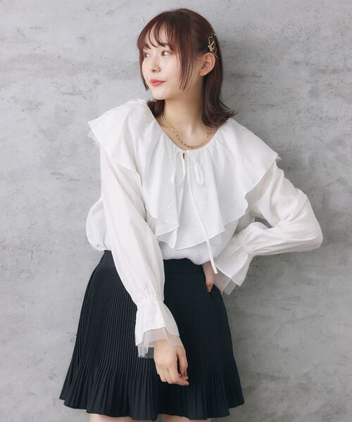 RETRO GIRL(レトロガール)の「袖チュールフリル襟ブラウス(シャツ/ブラウス・レディース・ブラック/オフホワイト/グリーン・FREE)」の9枚目の写真