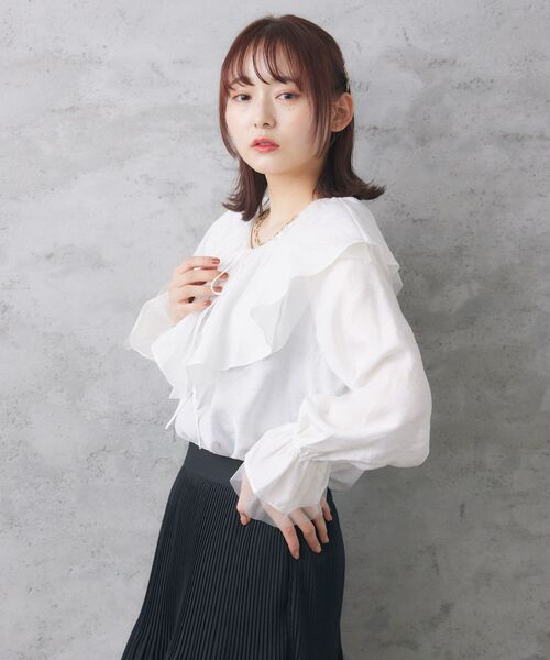 RETRO GIRL(レトロガール)の「袖チュールフリル襟ブラウス(シャツ/ブラウス・レディース・ブラック/オフホワイト/グリーン・FREE)」の10枚目の写真