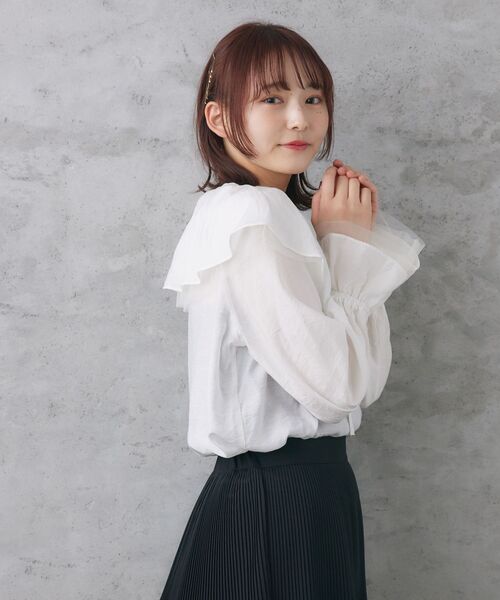 RETRO GIRL(レトロガール)の「袖チュールフリル襟ブラウス(シャツ/ブラウス・レディース・ブラック/オフホワイト/グリーン・FREE)」の11枚目の写真