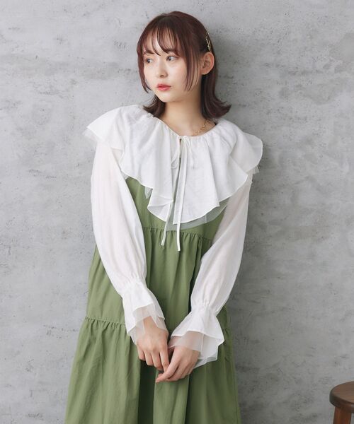 RETRO GIRL(レトロガール)の「袖チュールフリル襟ブラウス(シャツ/ブラウス・レディース・ブラック/オフホワイト/グリーン・FREE)」の14枚目の写真