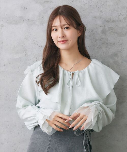 RETRO GIRL(レトロガール)の「袖チュールフリル襟ブラウス(シャツ/ブラウス・レディース・ブラック/オフホワイト/グリーン・FREE)」の19枚目の写真