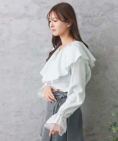 RETRO GIRL(レトロガール)の「袖チュールフリル襟ブラウス(シャツ/ブラウス・レディース・ブラック/オフホワイト/グリーン・FREE)」の20枚目の写真