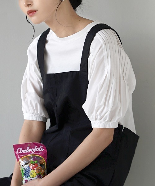 e-zakkamania stores(イーザッカマニアストアーズ)の「タックスリーブ プルオーバー(Tシャツ/カットソー・レディース・オフホワイト/ブラック・M)」の1枚目の写真