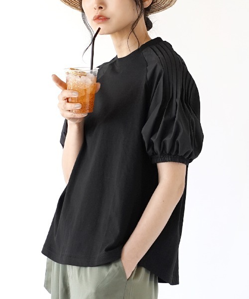 e-zakkamania stores(イーザッカマニアストアーズ)の「タックスリーブ プルオーバー(Tシャツ/カットソー・レディース・オフホワイト/ブラック・M)」の2枚目の写真
