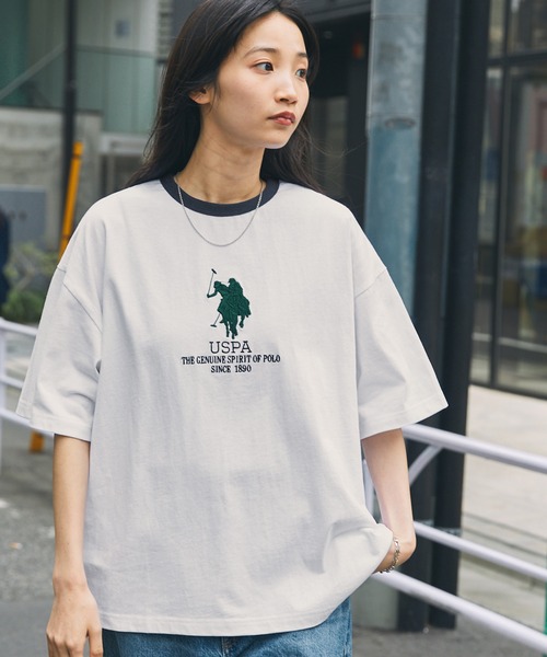 U.S. POLO ASSN.(ユーエスポロアッスン)の「U.S. POLO ASSN. /ユーエスポロアッスン 別注 オーバーサイズ ロゴデザイン 半袖Tシャツ(Tシャツ/カットソー・レディース・ネイビー/スミクロ/ホワイト系2/ホワイト系1/オートミール/グレー系1/ネイビー系2/チャコールグレー/オフホワイト・FREE)」の12枚目の写真