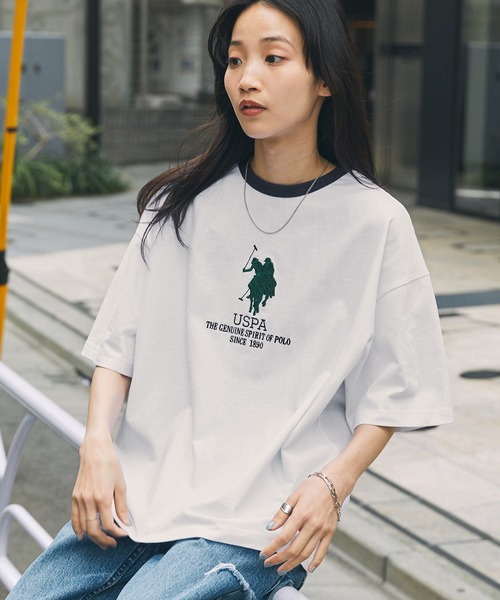 U.S. POLO ASSN.(ユーエスポロアッスン)の「U.S. POLO ASSN. /ユーエスポロアッスン 別注 オーバーサイズ ロゴデザイン 半袖Tシャツ(Tシャツ/カットソー・レディース・ネイビー/スミクロ/ホワイト系2/ホワイト系1/オートミール/グレー系1/ネイビー系2/チャコールグレー/オフホワイト・FREE)」の14枚目の写真