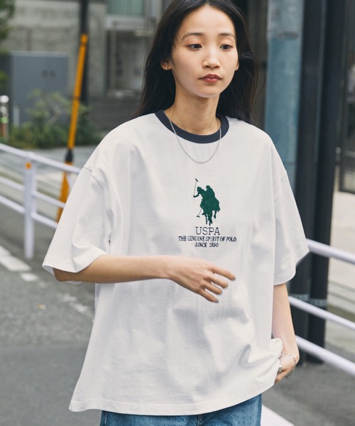 U.S. POLO ASSN.(ユーエスポロアッスン)の「U.S. POLO ASSN. /ユーエスポロアッスン 別注 オーバーサイズ ロゴデザイン 半袖Tシャツ(Tシャツ/カットソー・レディース・ネイビー/スミクロ/ホワイト系2/ホワイト系1/オートミール/グレー系1/ネイビー系2/チャコールグレー/オフホワイト・FREE)」の15枚目の写真