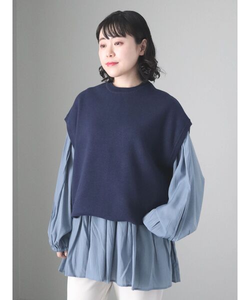 CRAFT STANDARD BOUTIQUE（クラフトスタンダードブティック）の「配色クルーネックニットベスト（ベスト・レディース・ネイビー/ブラック/アイボリー・FREE）」の5枚目の写真