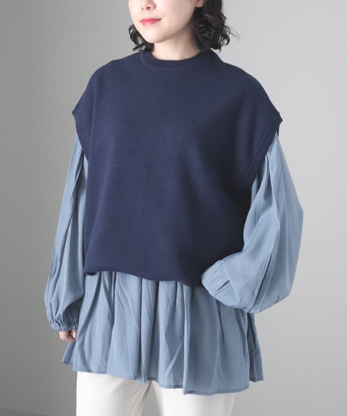 CRAFT STANDARD BOUTIQUE（クラフトスタンダードブティック）の「配色クルーネックニットベスト（ベスト・レディース・ネイビー/ブラック/アイボリー・FREE）」の2枚目の写真