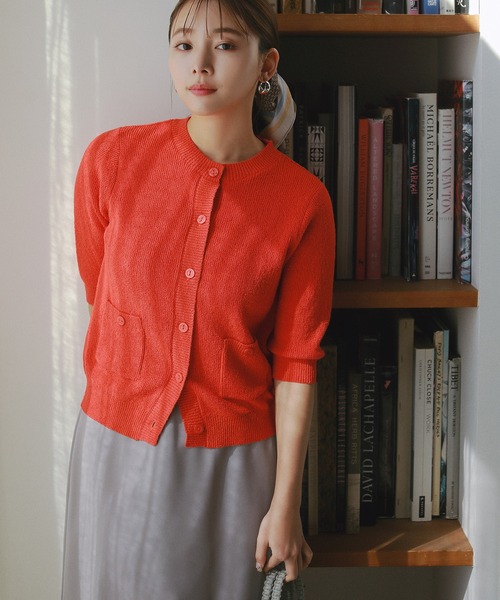 N.（N. Natural Beauty Basic）（エヌエヌナチュラルビューティーベーシック）の「◆ブークレコンパクトニットカーディガン（カーディガン/ボレロ・レディース・ホワイト/グリーン/スミクロ/オレンジ・MEDIUM）」の4枚目の写真