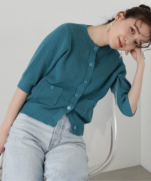 N.（N. Natural Beauty Basic）（エヌエヌナチュラルビューティーベーシック）の「◆ブークレコンパクトニットカーディガン（カーディガン/ボレロ・レディース・ホワイト/グリーン/スミクロ/オレンジ・MEDIUM）」の7枚目の写真