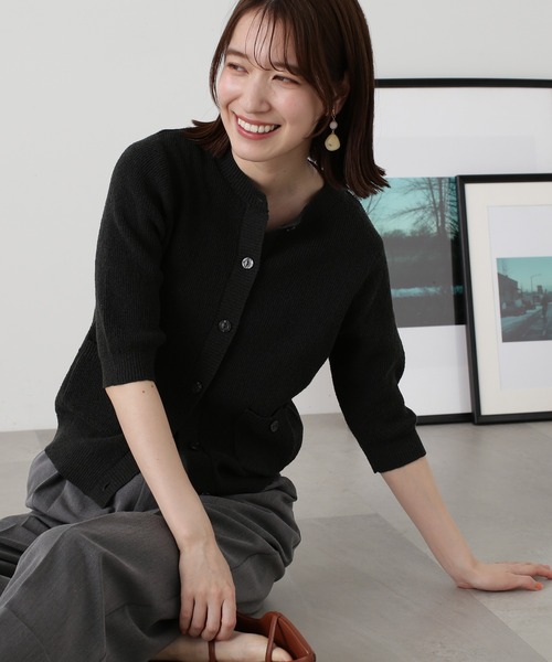 N.（N. Natural Beauty Basic）（エヌエヌナチュラルビューティーベーシック）の「◆ブークレコンパクトニットカーディガン（カーディガン/ボレロ・レディース・ホワイト/グリーン/スミクロ/オレンジ・MEDIUM）」の6枚目の写真